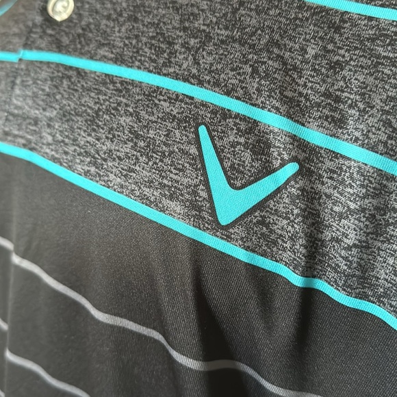 LIKE NEW CALLAWAY “OPTI-DRI” POLO GOLF SHIRT. Size XL. Black w/ Aqua blue & grey - Picture 3 of 10